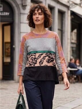 Dries Van Noten Mixed Print Colorblock Top Long Sleeve Paisley Floral Knit Top S